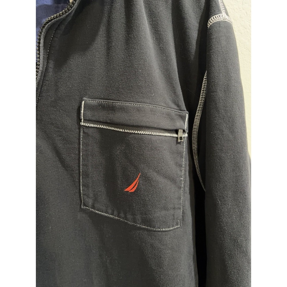 Nautica Quarter Zip Pullover Sweatshirt Men's XL Black Chest Pocket Logo - Picture 3 of 10